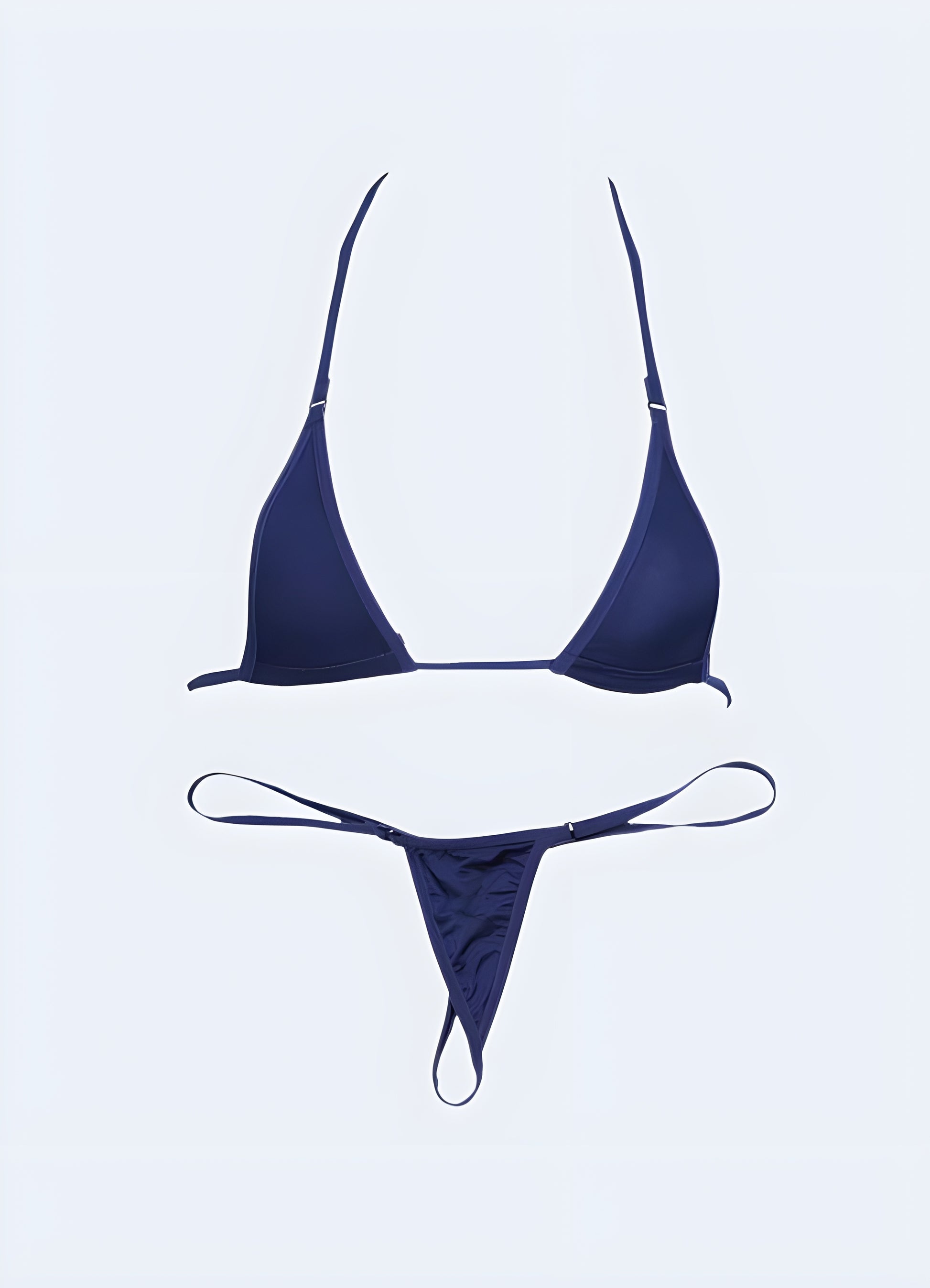 Blue micro bikini front view available in Canada, showcasing its sleek and vibrant design.