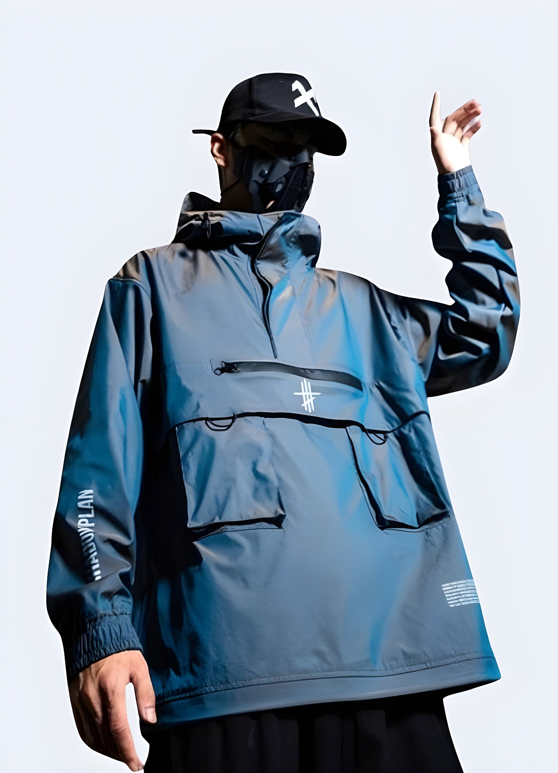 Vibrant blue techwear jacket crafted with advanced materials and innovative features, ideal for urban exploration and everyday wear in Canada's diverse climates while maintaining a stylish, modern appearance.