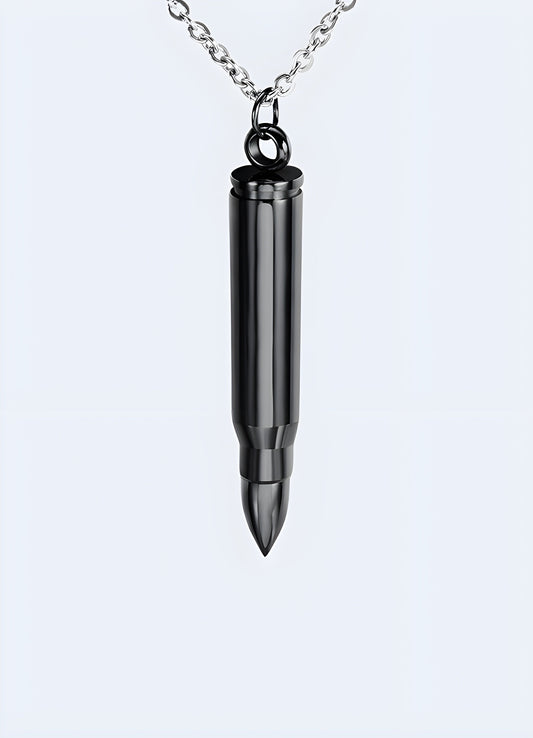 Bullet necklace in black, Canada, featuring a sleek and edgy design suitable for modern fashion.