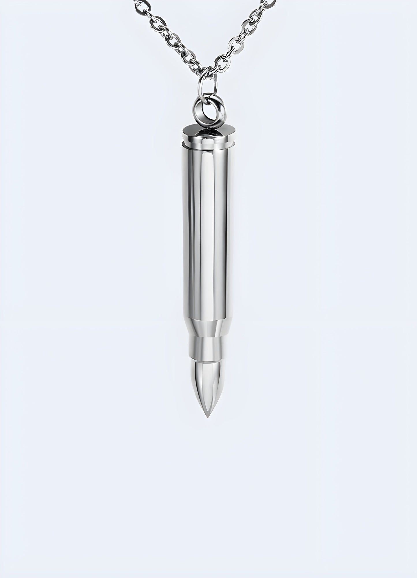 Bullet necklace in silver front view, Canada, displaying a polished finish and minimalist style.