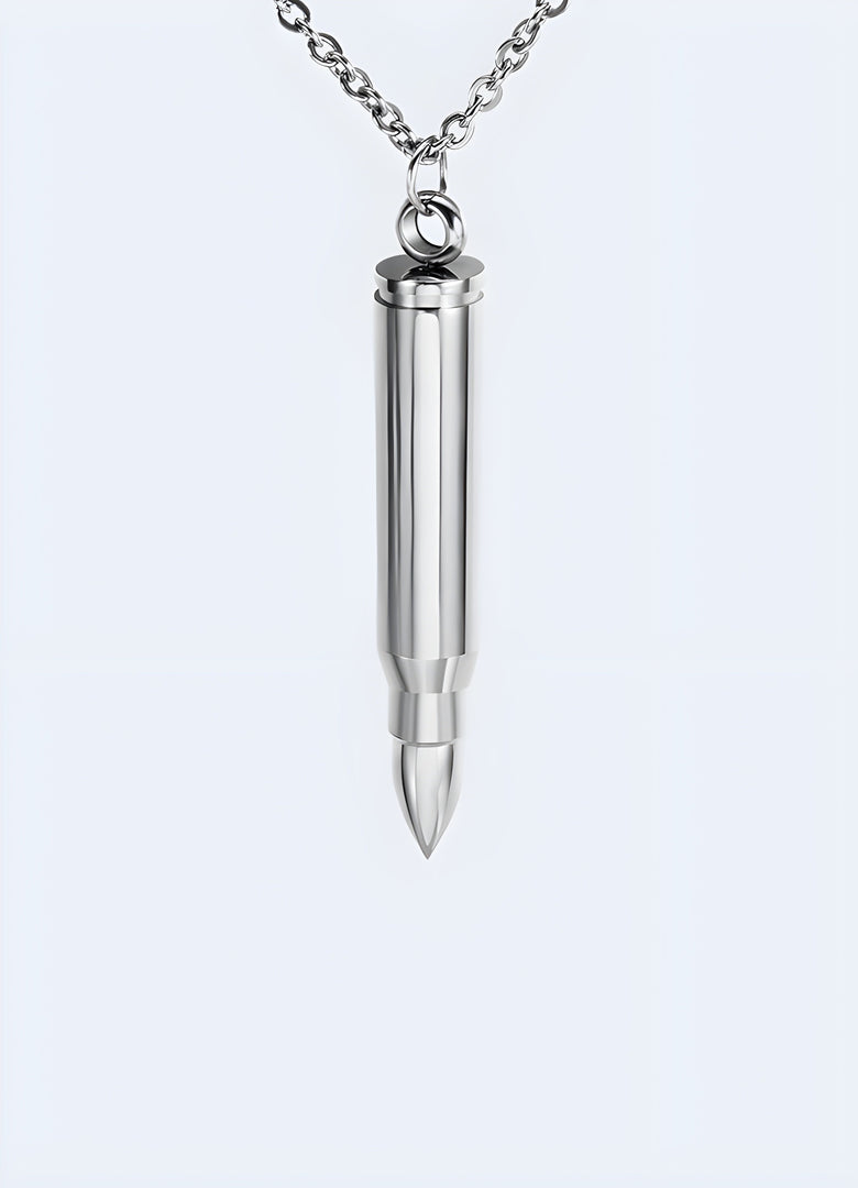 Bullet necklace in silver front view, Canada, displaying a polished finish and minimalist style.