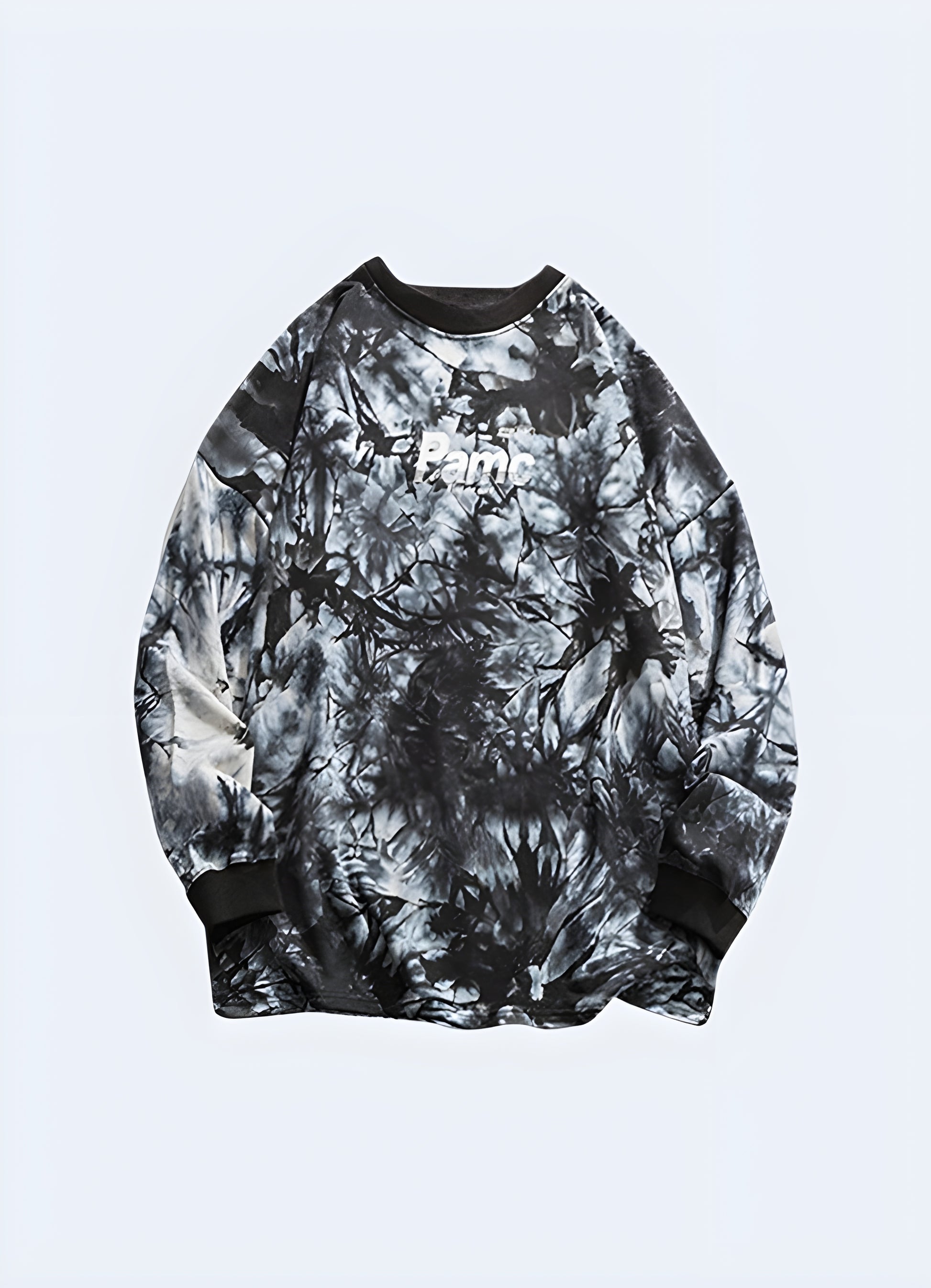 Camo streetwear sweatshirt with tie-dye design, front view, available in Canada, featuring a unique and eye-catching pattern.