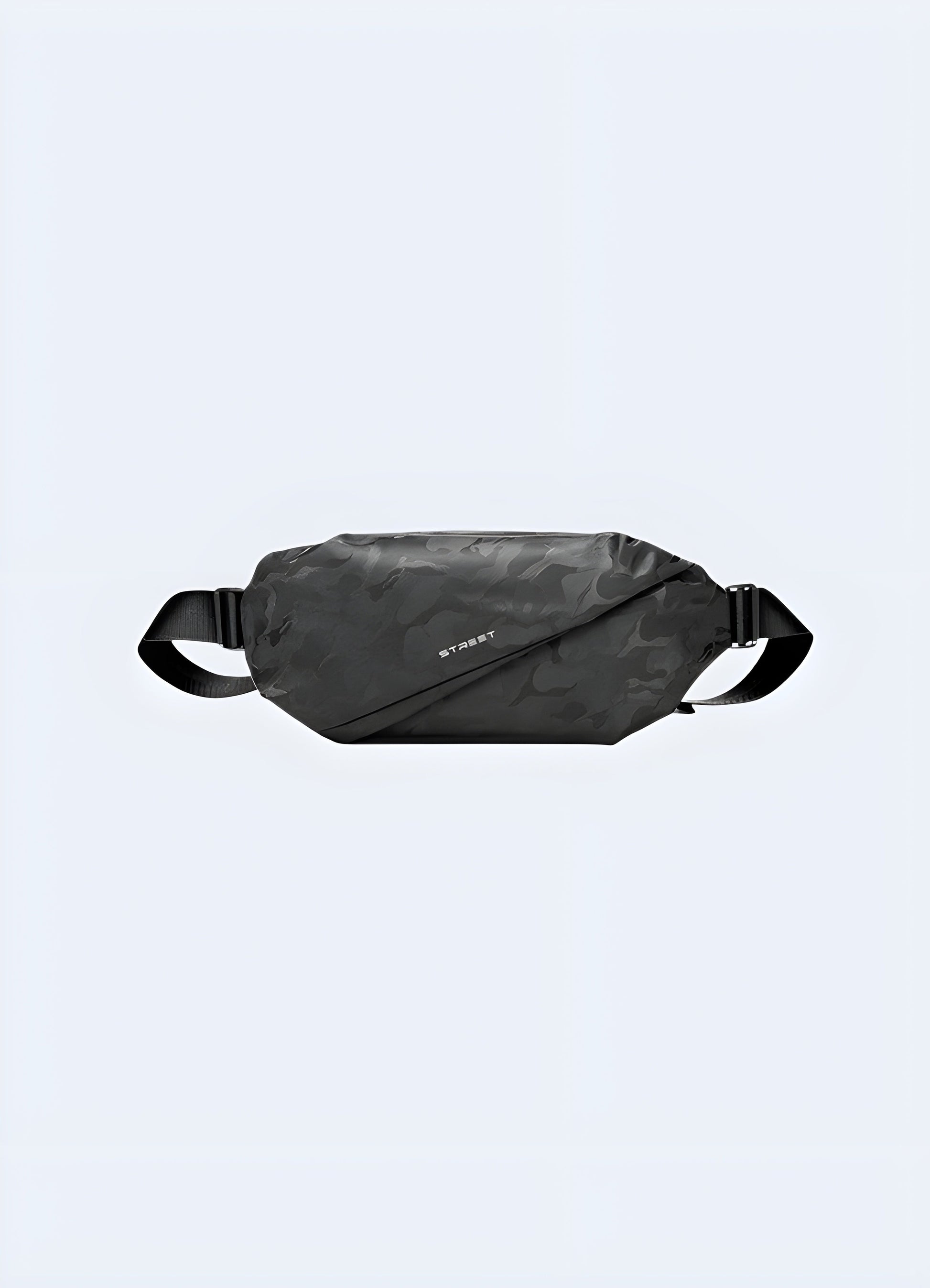 Front view of a camouflage sling bag showcasing its contemporary design and practical features for the Canada.