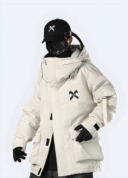 Stylish white streetwear padded jacket, designed for staying warm and fashionable during Canadian winters.