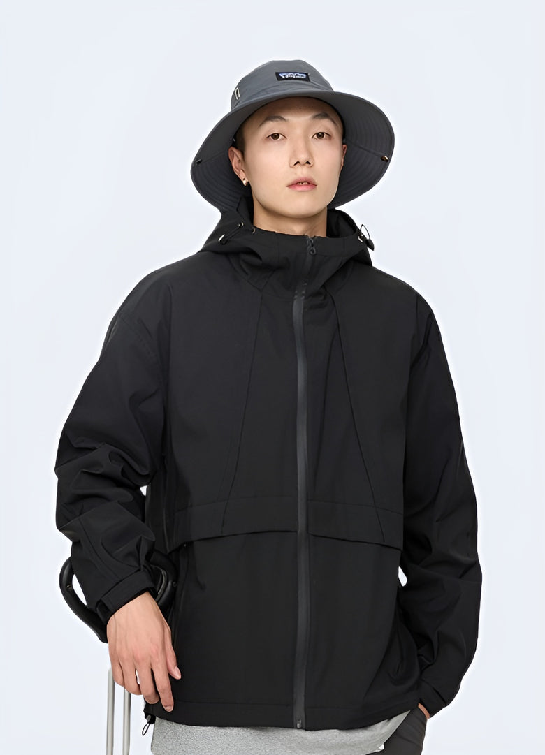 Cargo jacket with an integrated hood, designed for versatile functionality and style in Canada's urban environments and outdoor adventures.