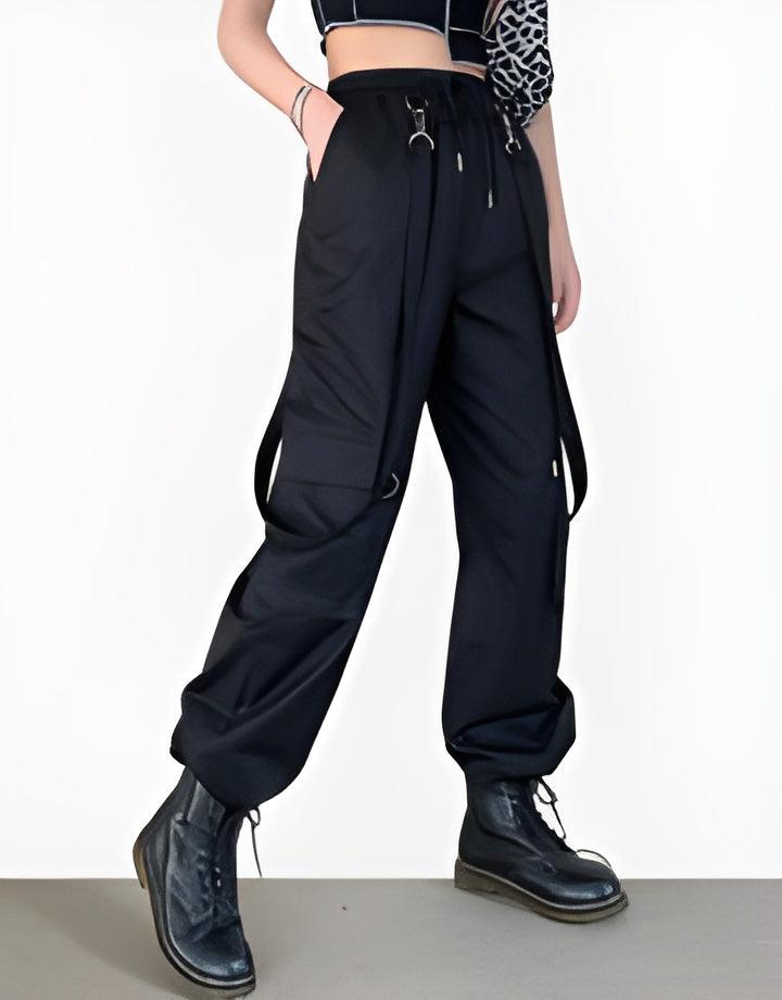 Black cargo pants with straps store