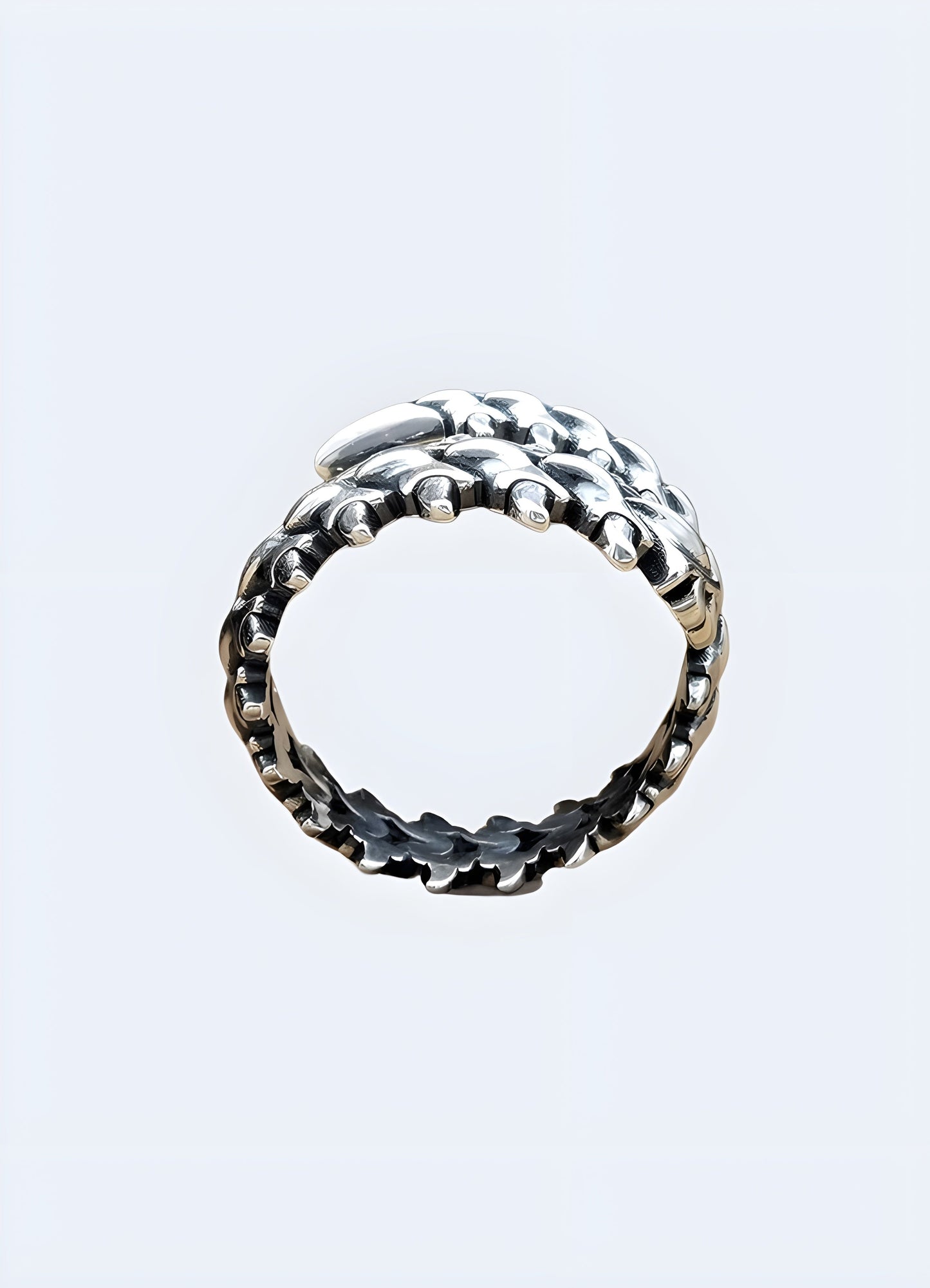 Intricate centipede ring in antiqued silver, showcasing gothic flair Canada.