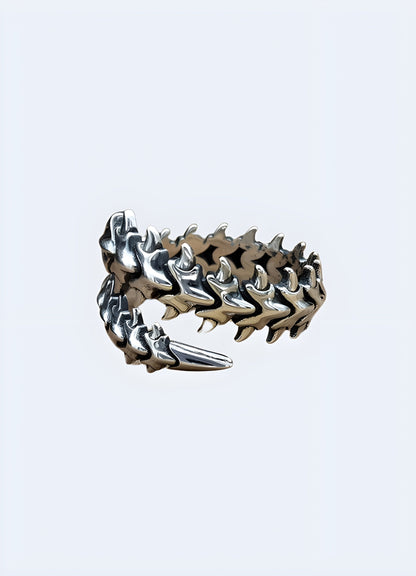 Intricate centipede ring in antiqued silver, showcasing gothic flair Canada.