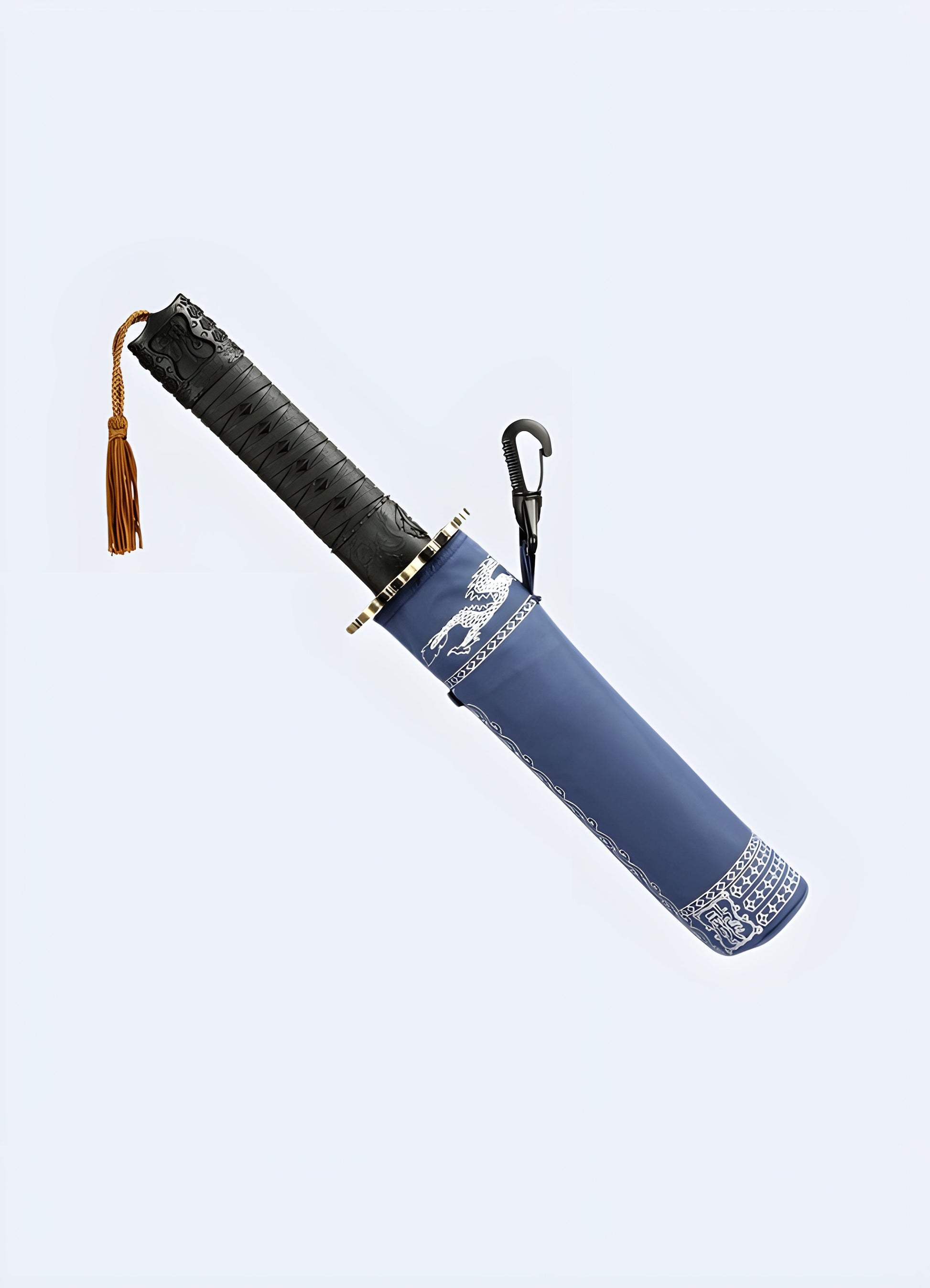 High-quality knife umbrella in blue, showcasing a detailed sword handle design and reinforced structure, available in the Canada.