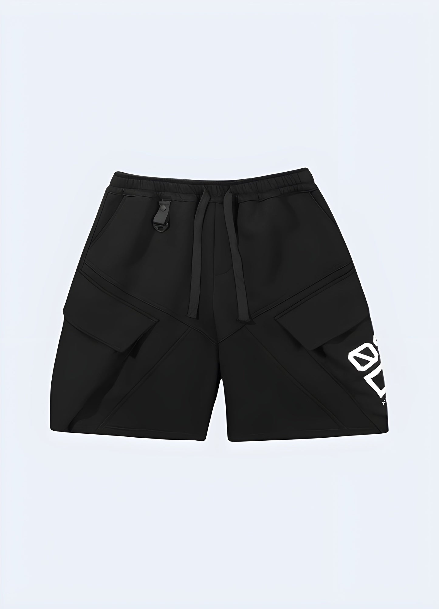 Edgy cyberpunk cargo shorts for man, featuring a dystopian-inspired design, perfect for the alternative fashion scene.