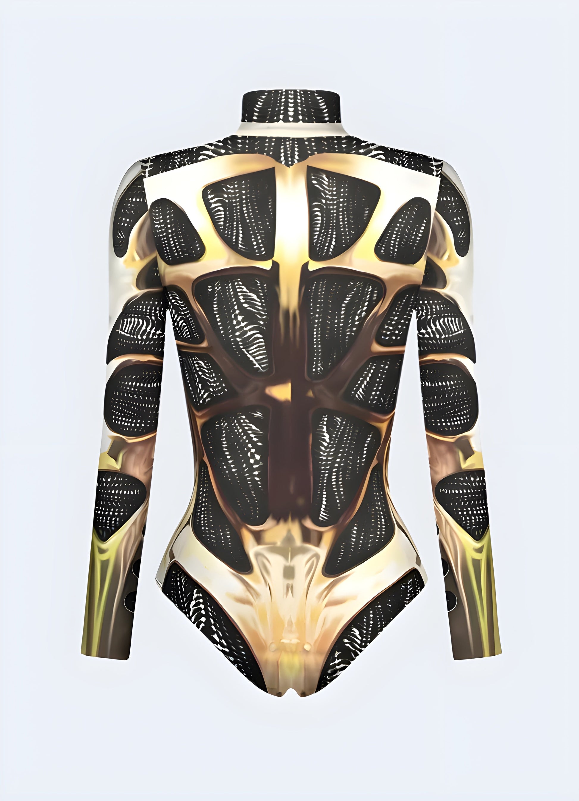 Back view of a stunning cyberpunk cosplay bodysuit, featuring distinctive cyberpunk-inspired elements and a perfect fit for Canada cosplay and sci-fi conventions.