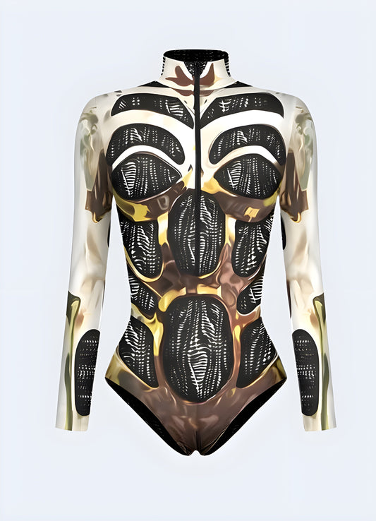 Innovative cyberpunk cosplay bodysuit with unique design elements, perfect for Canada cosplay enthusiasts and sci-fi fans.