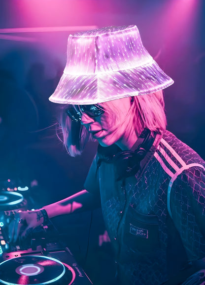 This black  illuminated yberpunk bucket hat fuses futuristic style with everyday comfort—an essential accessory for bold streetwear looks.