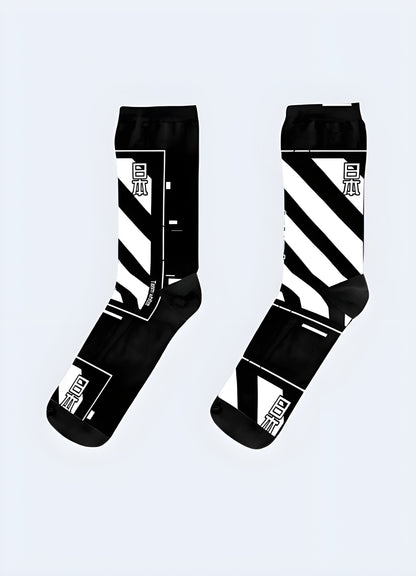 Cyberpunk-inspired socks with edgy designs and high-tech aesthetics, perfect for sci-fi fans and fashion-forward individuals in the Canada.