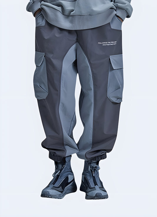 Trendy cyberpunk sweatpants with futuristic design, offering comfort and style for fashion-forward individuals in Canada.