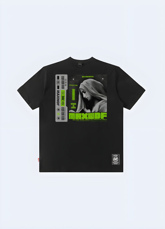 Edgy cyberpunk t-shirt featuring a futuristic design, perfect for science fiction enthusiasts and urban fashion in the canada.