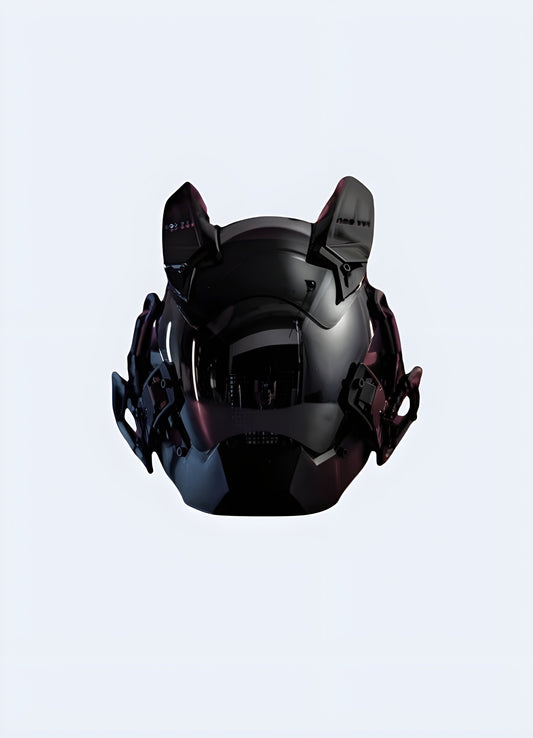 Cyberpunk techwear helmet showcasing futuristic design elements and high-tech features, popular Canada.