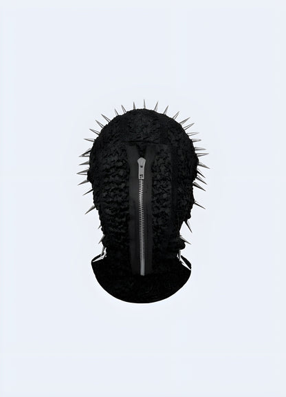 Edgy black spiked full face mask, gothic cyberpunk fashion accessory for alternative style enthusiasts Canada.