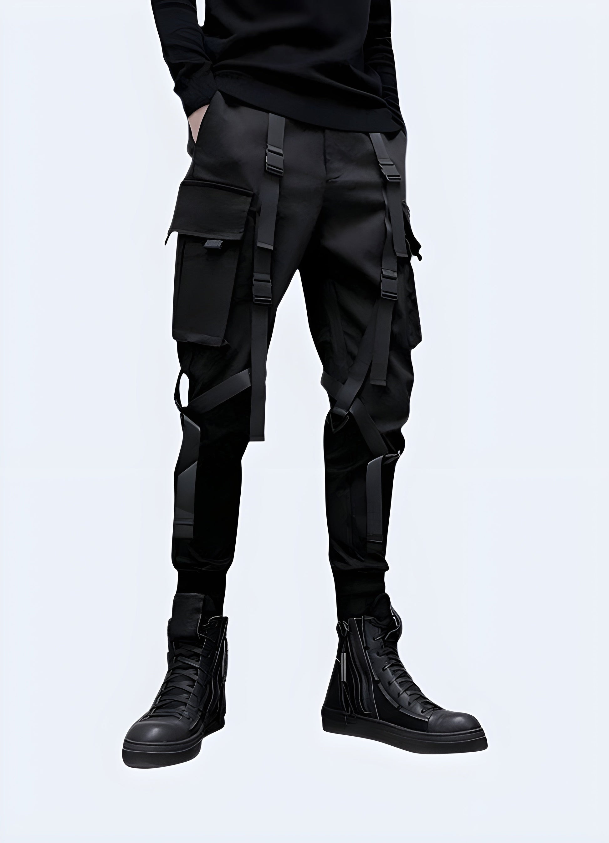 Edgy darkwear pants with a sleek design and durable fabric, perfect for achieving a bold, urban gothic look in Canada.