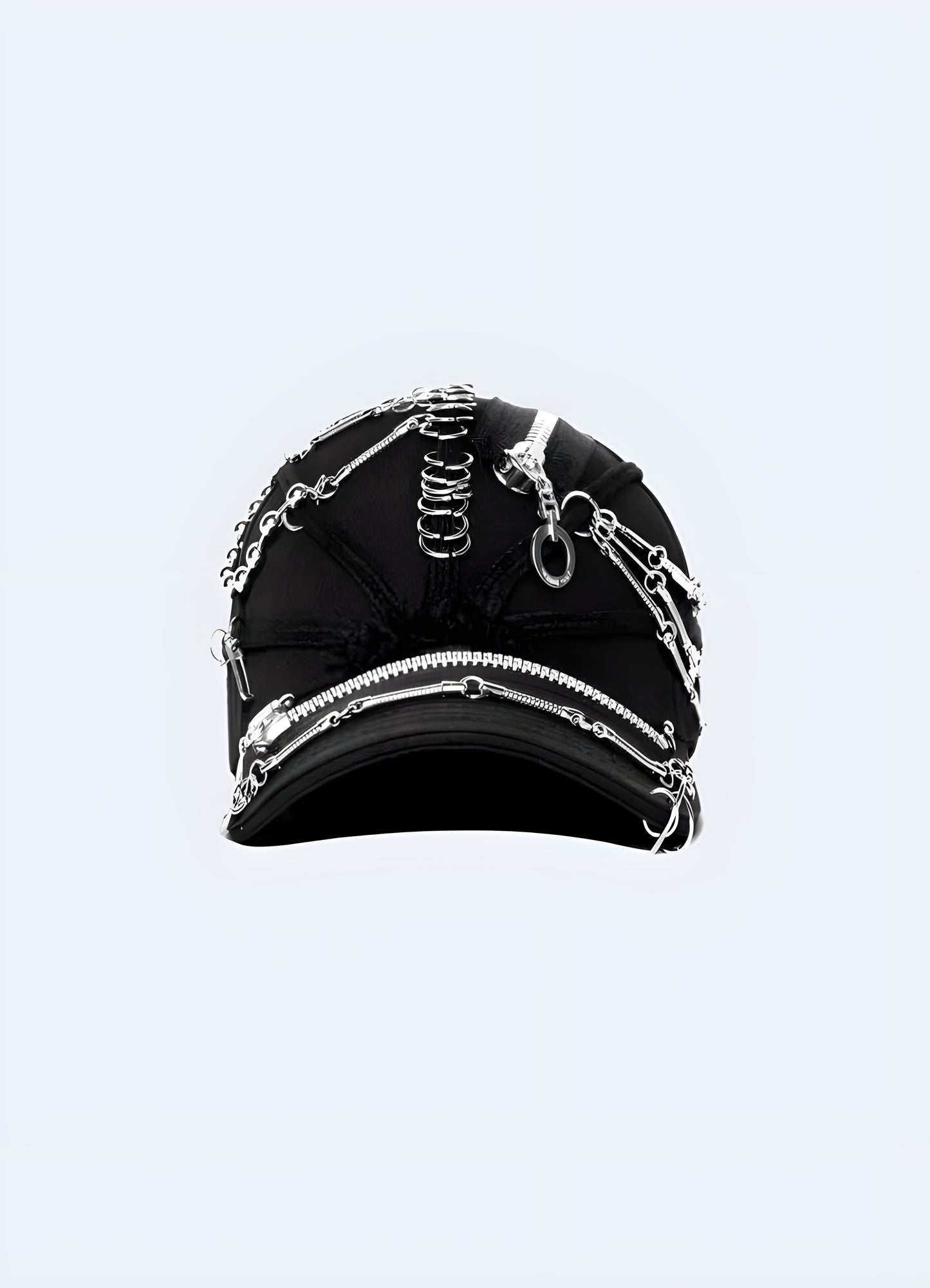 A darkwear punk cap featuring attached dreadlocks, shown from the front to highlight its bold and edgy design Canada.