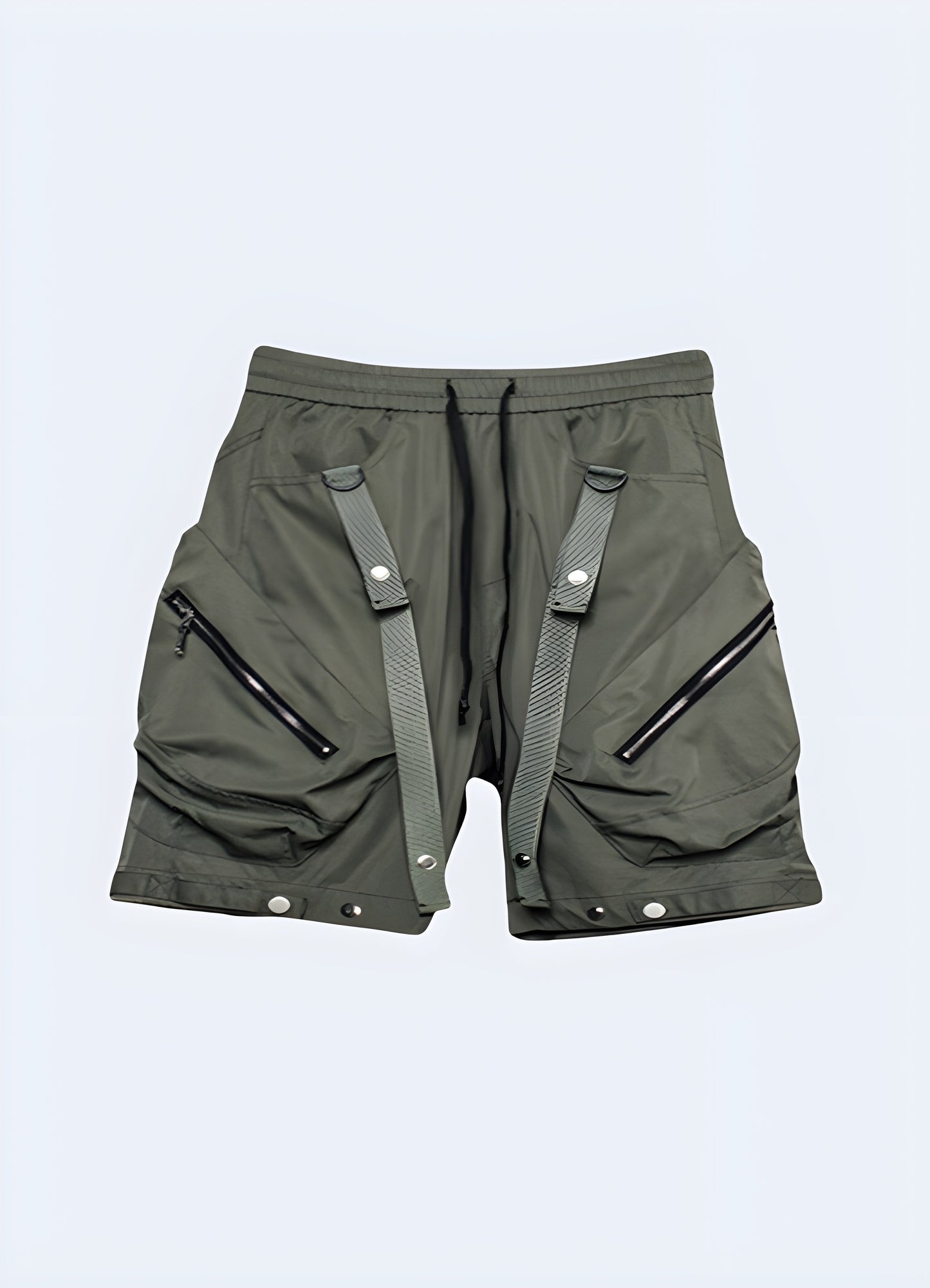 Front view of green darkwear zipper shorts, featuring a stylish color and functional design, suitable for various activities in the Canada.