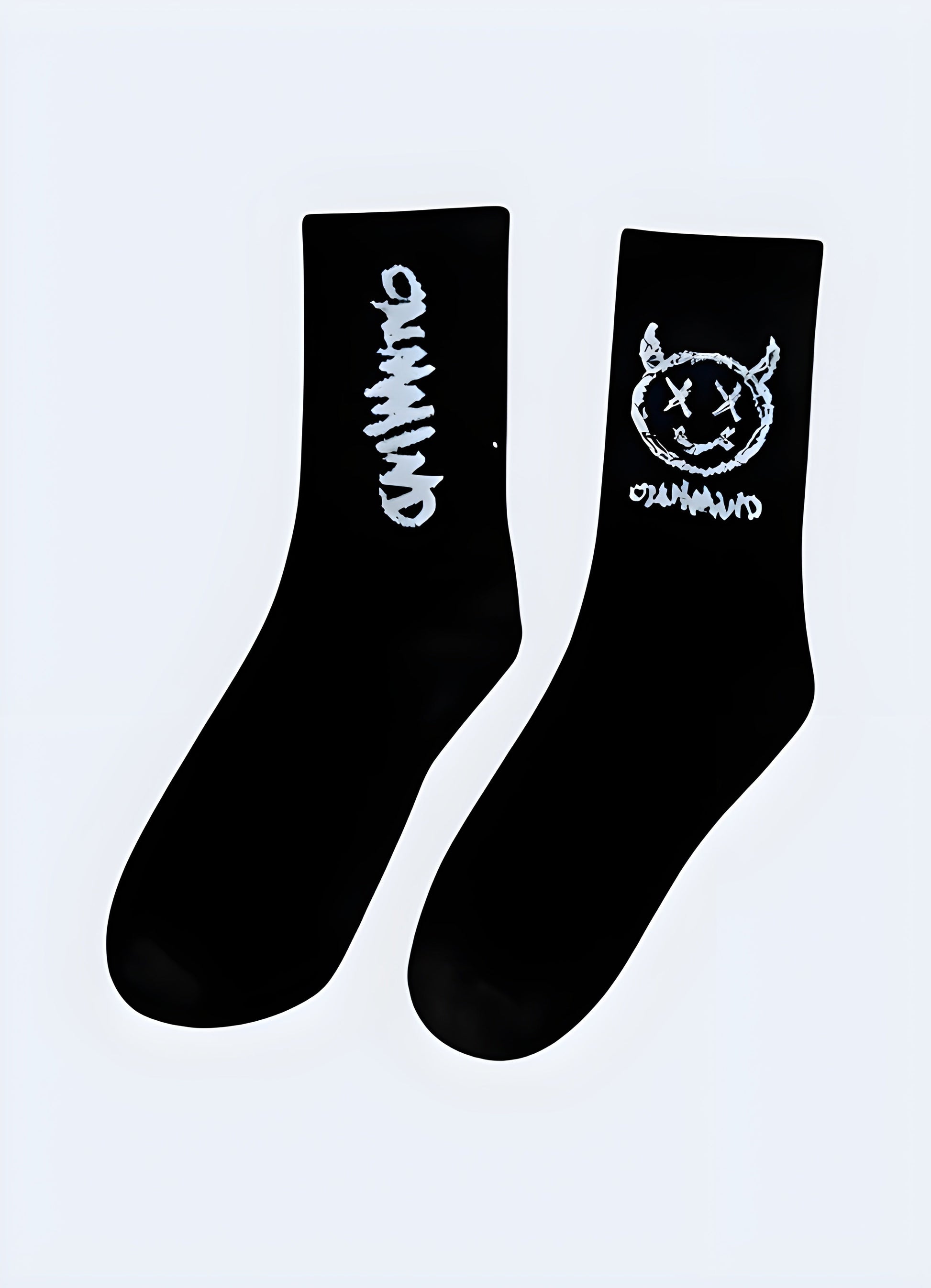 Demon-inspired socks with intricate and edgy designs, perfect for alternative fashion enthusiasts and those who appreciate dark aesthetics in the Canada.