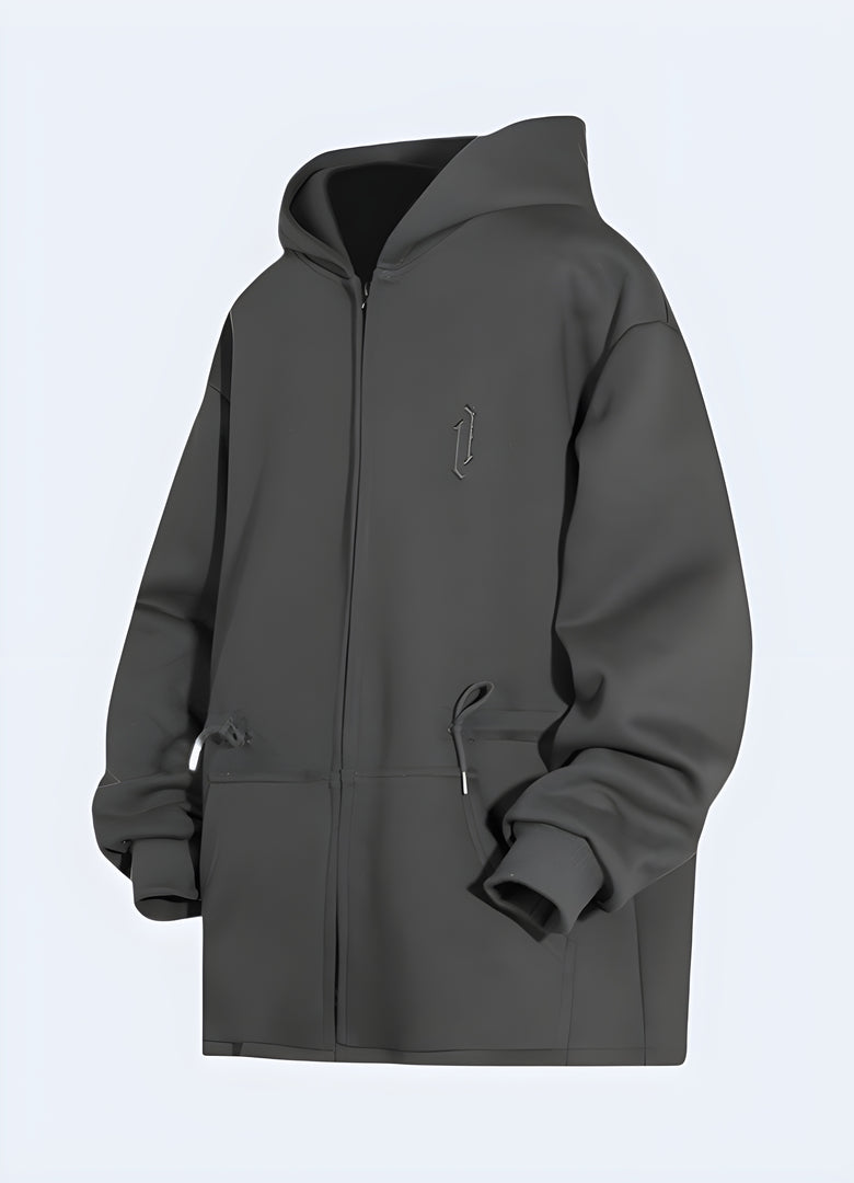 Devil horn hoodie side grey view available in Canada, highlighting its distinctive style and comfortable fit.