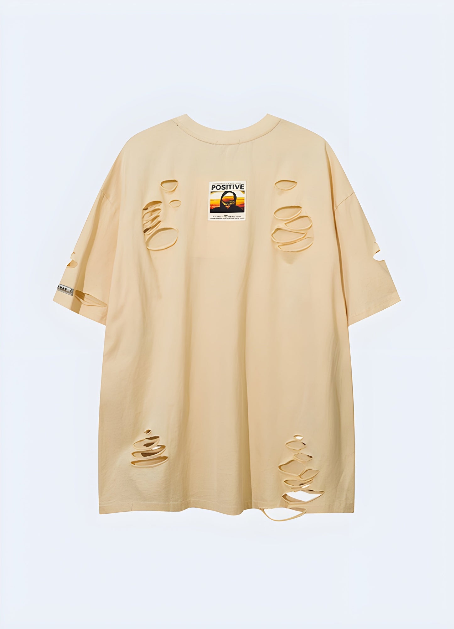 Back view of a beige shirt adorned with trendy chain details, highlighting its versatile and edgy design for those who appreciate unconventional style in the canada.