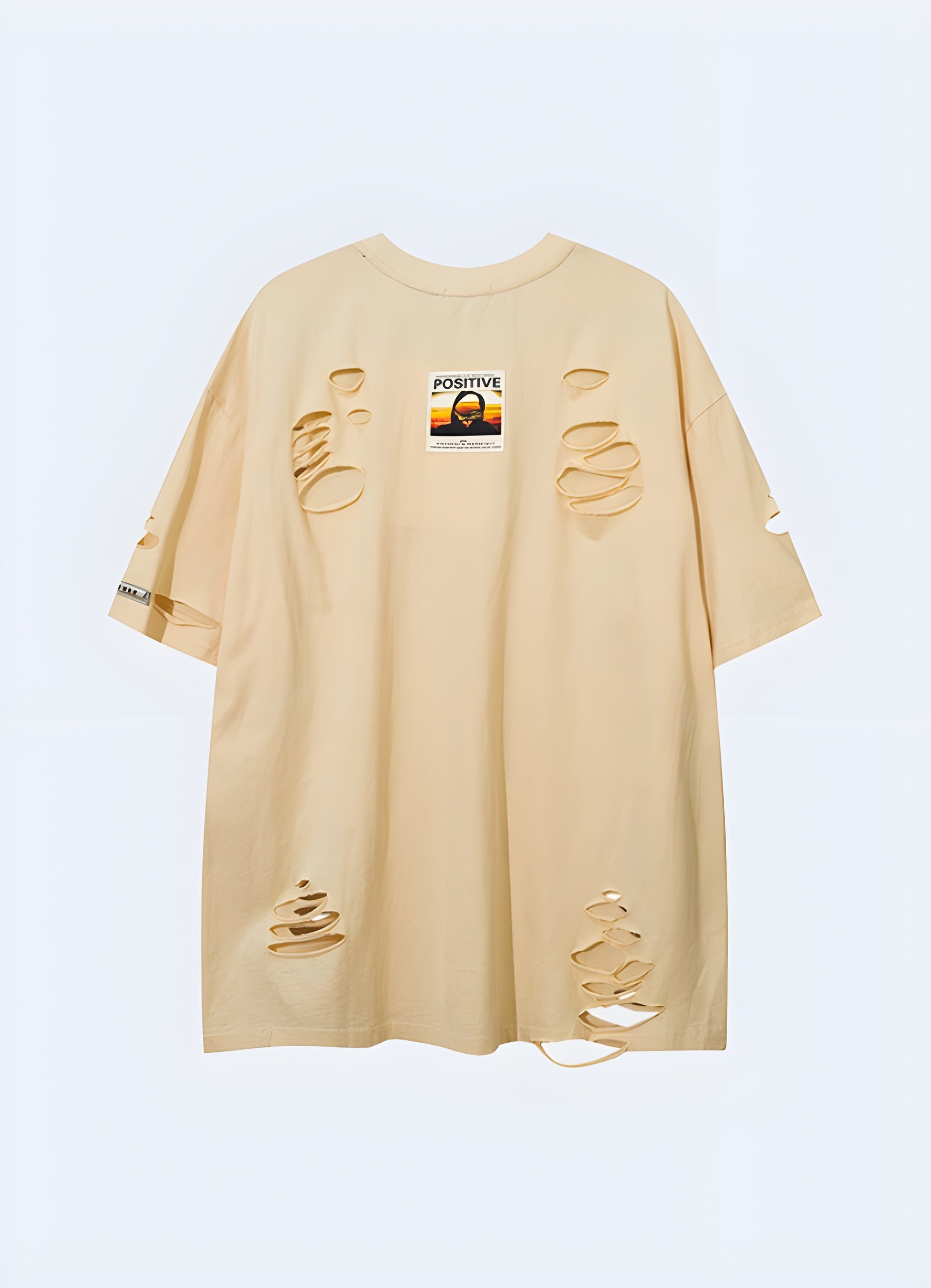 Back view of a beige shirt adorned with trendy chain details, highlighting its versatile and edgy design for those who appreciate unconventional style in the canada.