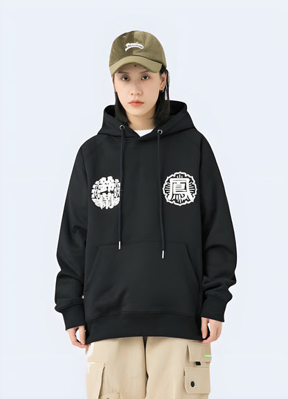 Embroidered Japan streetwear hoodie available in Canada, featuring unique cultural motifs and modern style.