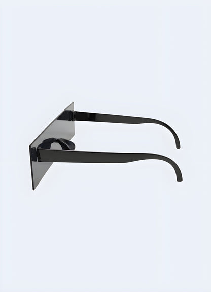 Flat techwear glasses viewed from the side, highlighting their minimalist design and futuristic aesthetic, ideal for urban and techwear fashion in the Canada.