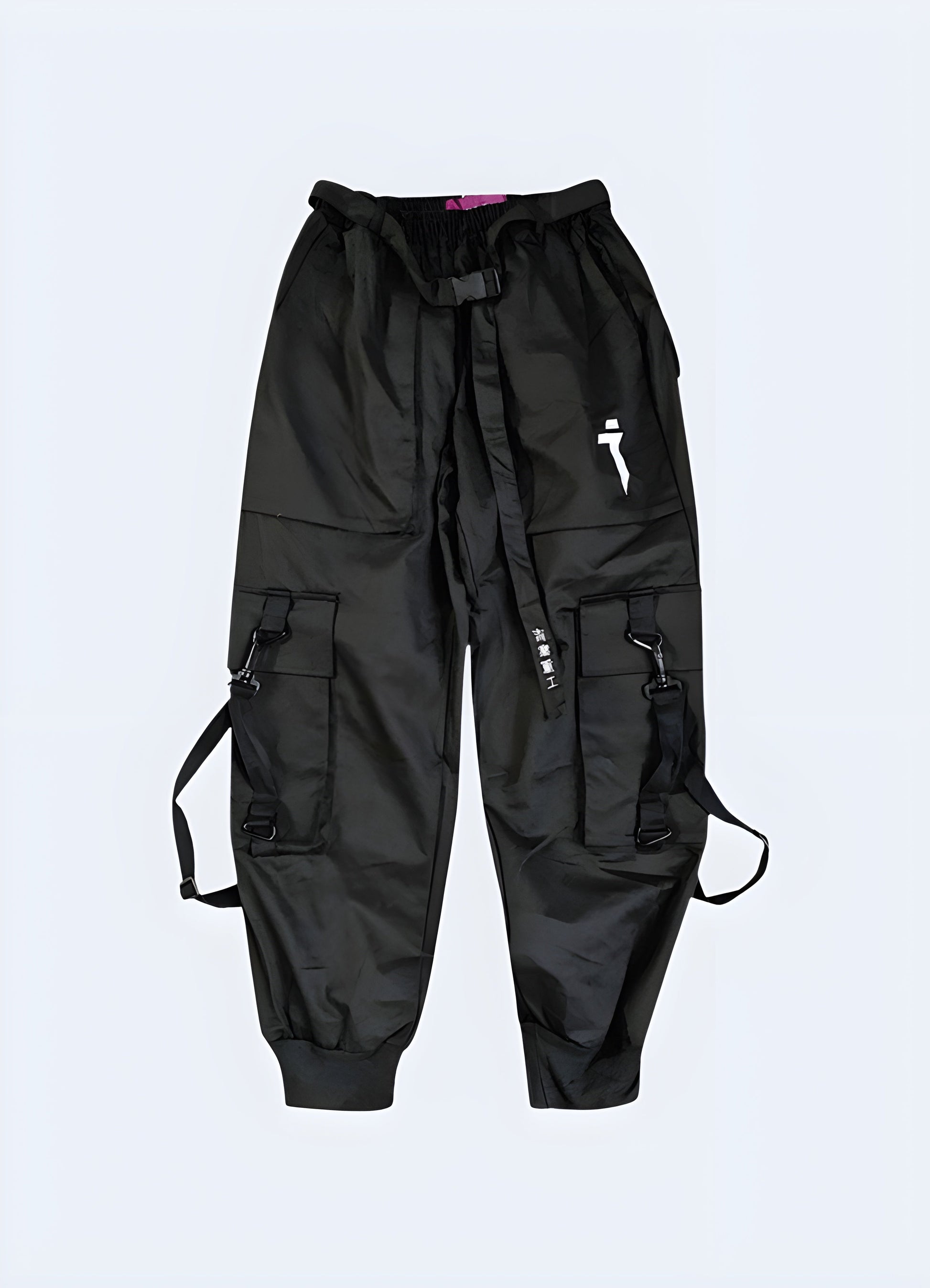 Front view of a model wearing techwear ninja pants, showcasing their sleek and contemporary design for fashion-conscious consumers in Canada.