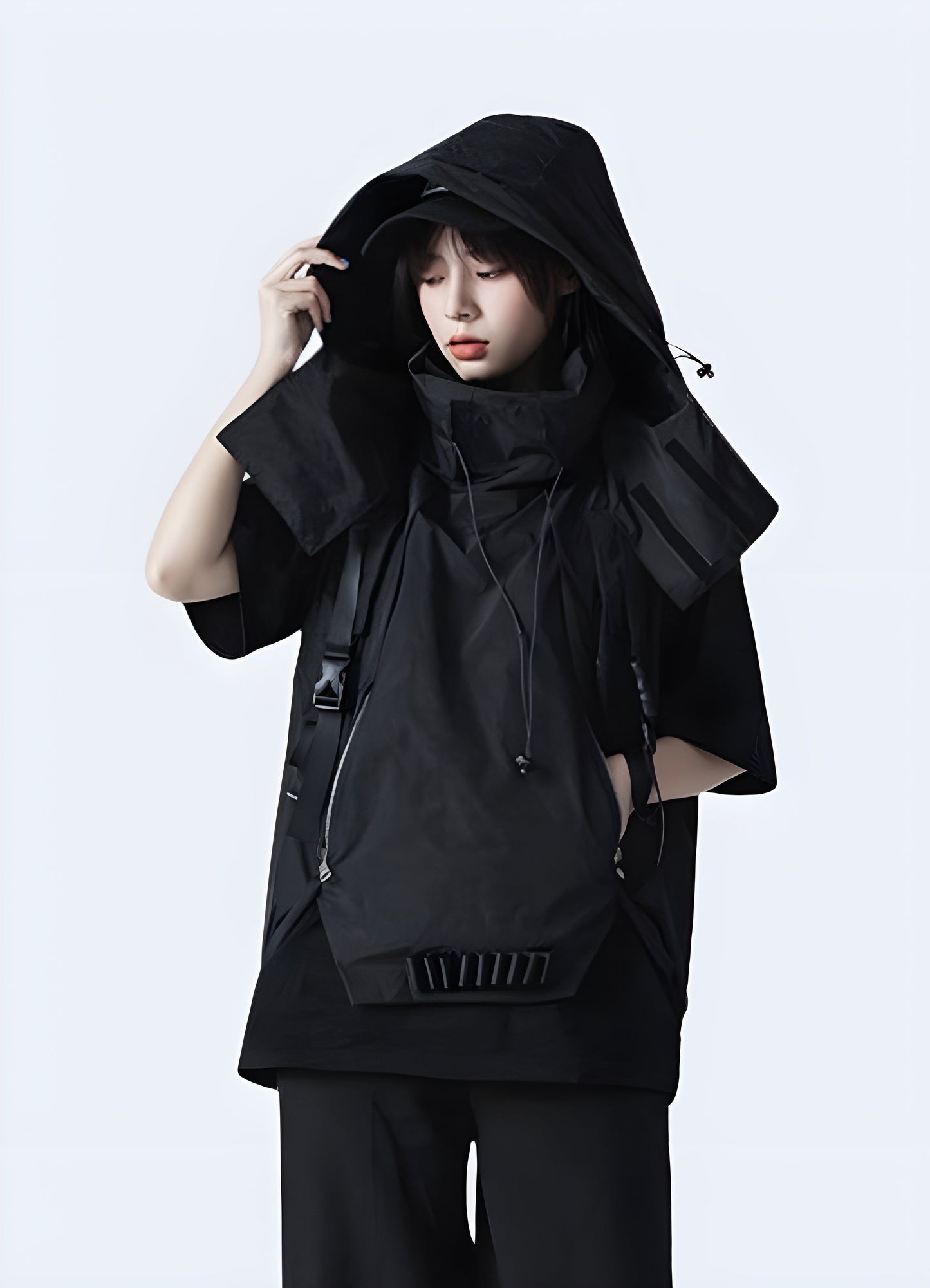 Cutting-edge functional darkwear cyberpunk short sleeve jacket women, combining innovative design with advanced technology for fashion-forward women in the Canada.