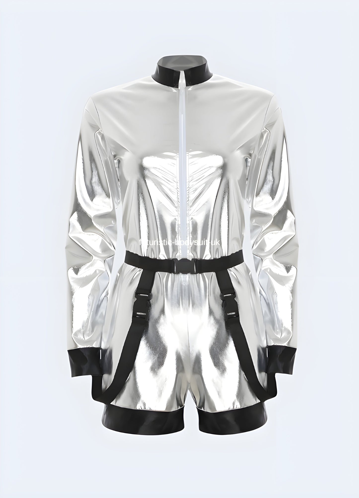 Innovative futuristic bodysuit with unique design elements, perfect for Canada fashion enthusiasts seeking cutting-edge urban wear.