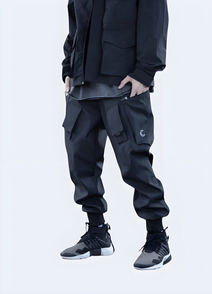 Advanced futuristic cargo pants featuring cutting-edge design and functionality, now available for fashion enthusiasts in Canada.