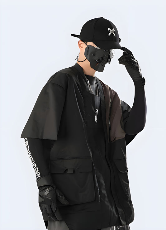 Cutting-edge futuristic kimono for men, featuring an avant-garde design and innovative materials, perfect for making a statement in the Canada alternative fashion scene.