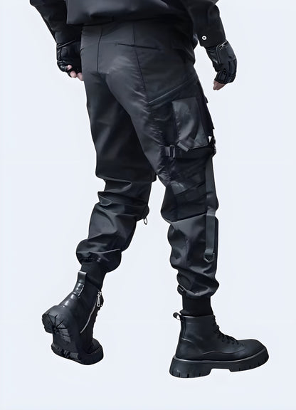 Futuristic pants, back view, sleek and modern design, available in Canada