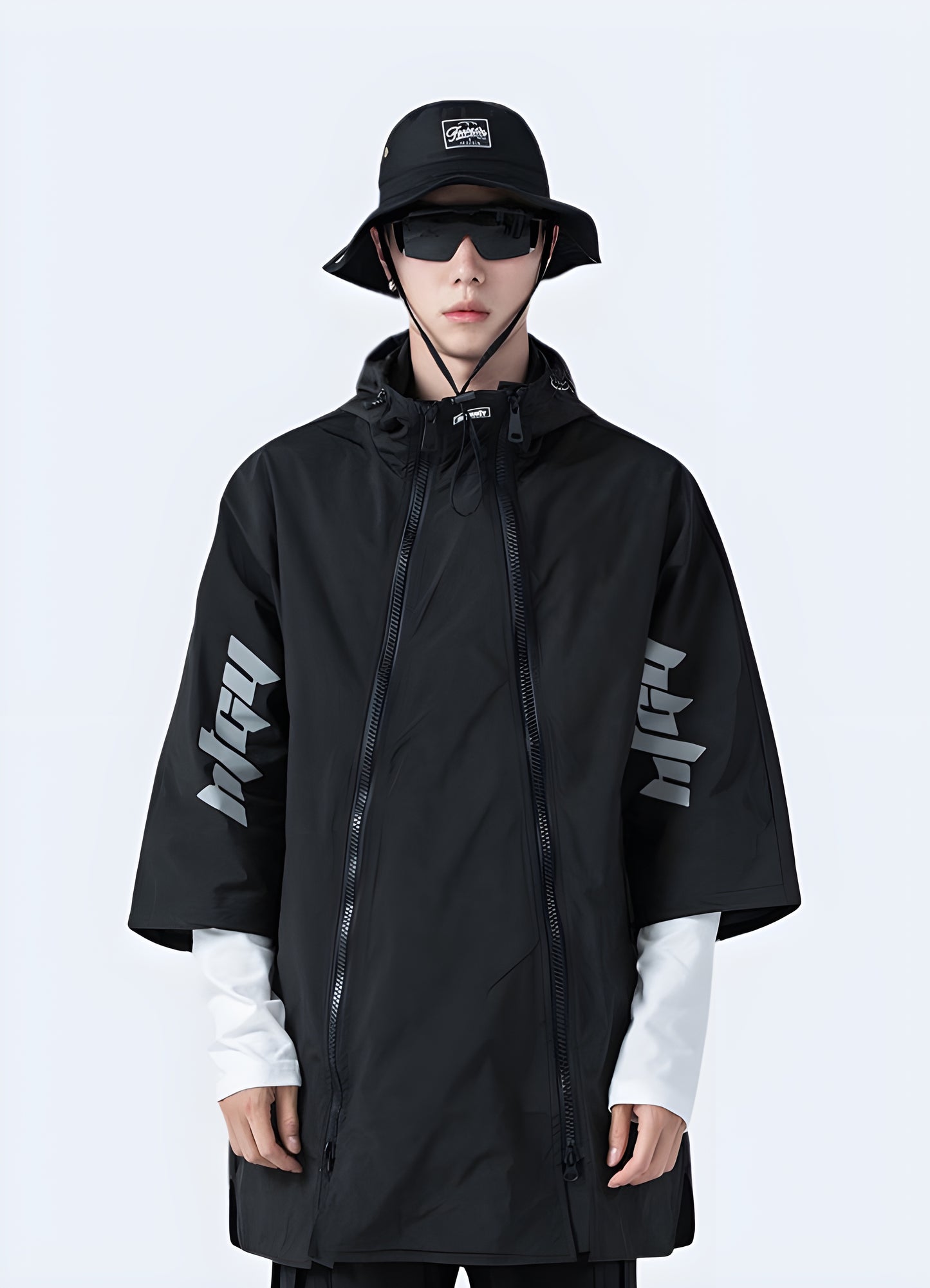 Futuristic windbreaker jacket with advanced materials and sleek design, engineered to provide superior protection against the elements in Canada while maintaining a cutting-edge aesthetic.