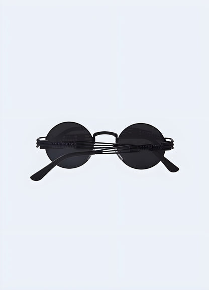 Dramatic gothic sunglassesue styling antireflective black lenses Canada.