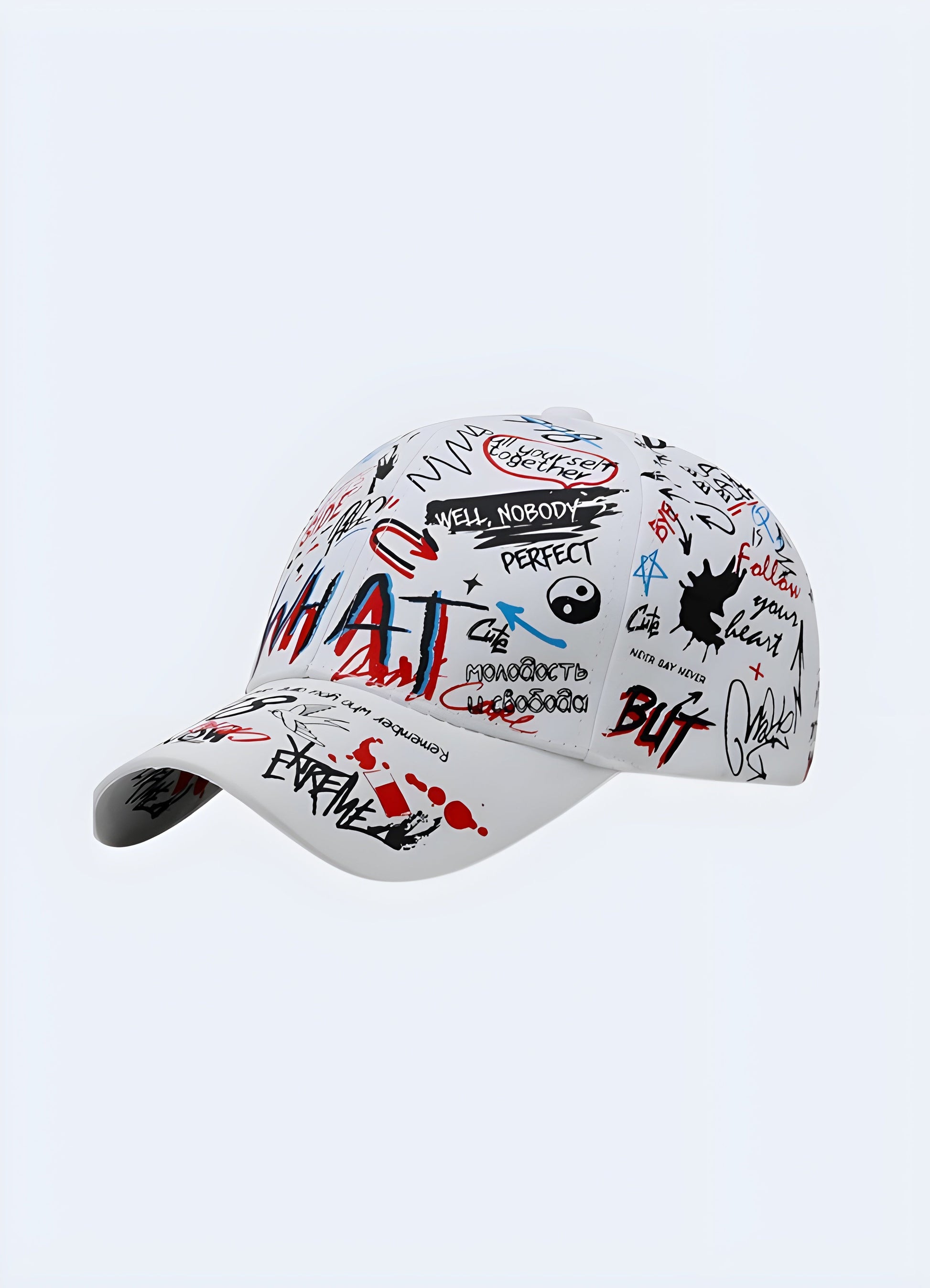 Immerse yourself in the world of graffiti with the hat's intricate, colorful print in Canada.