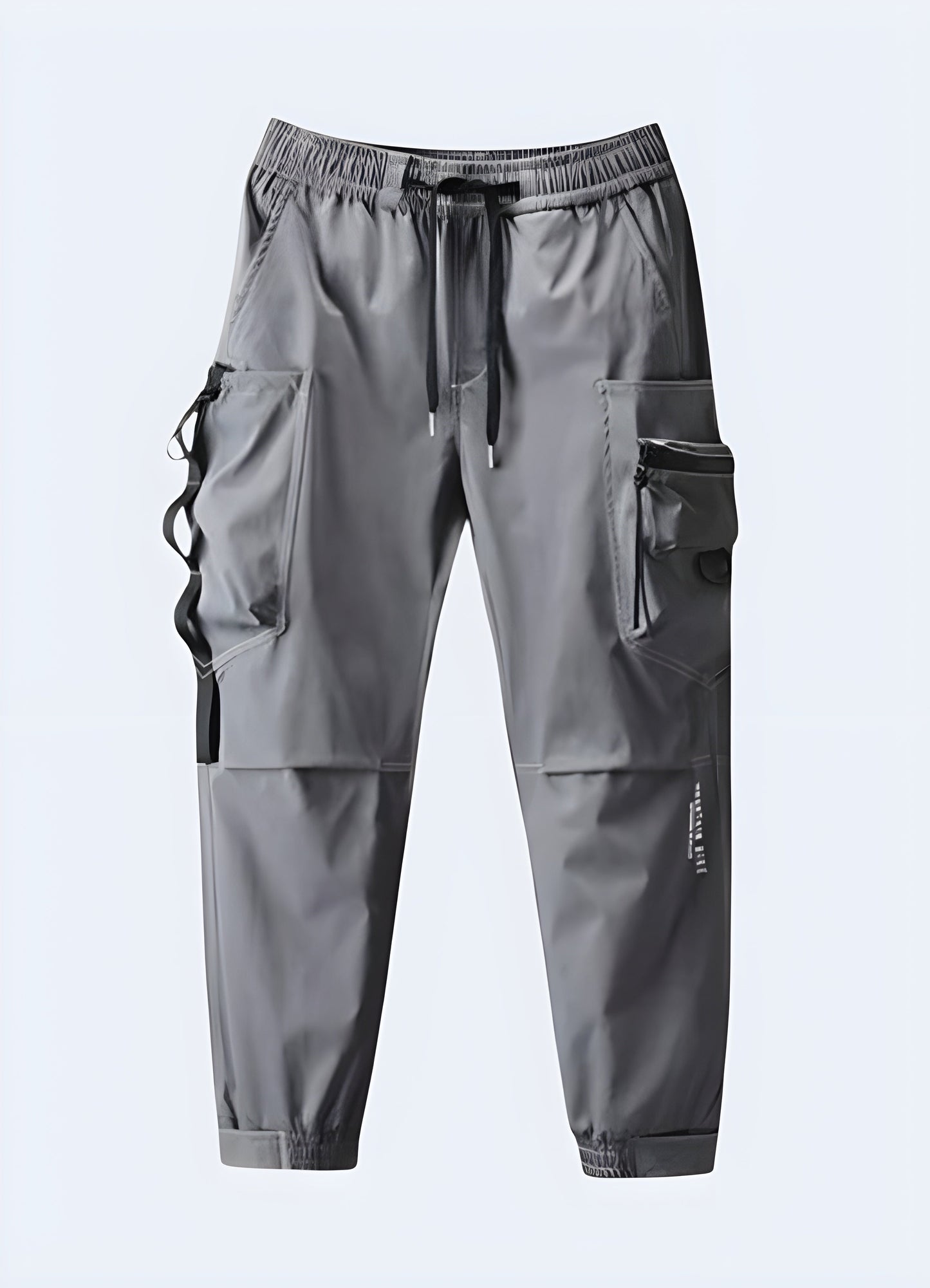 Front view of trendy grey skinny cargo pants in Canada, showcasing their sleek design and versatile color that easily complements various outfits and styles.