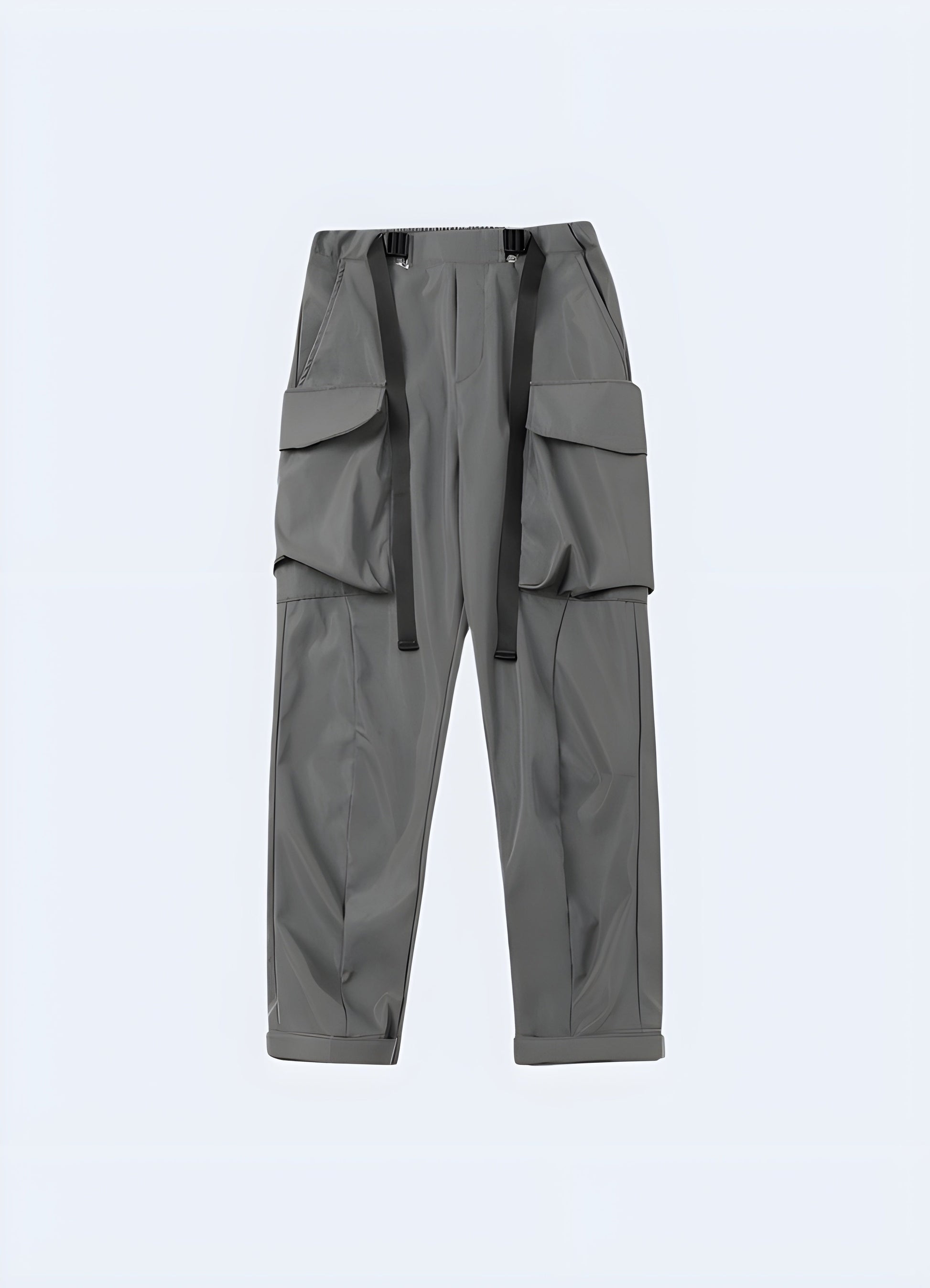 Front view of grey tactical pants with a modern fit and tactical features, built to withstand the demands of Canadian outdoor enthusiasts and professionals.