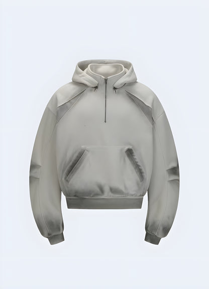 Comfortable grey tech fleece hoodie face view - Canada