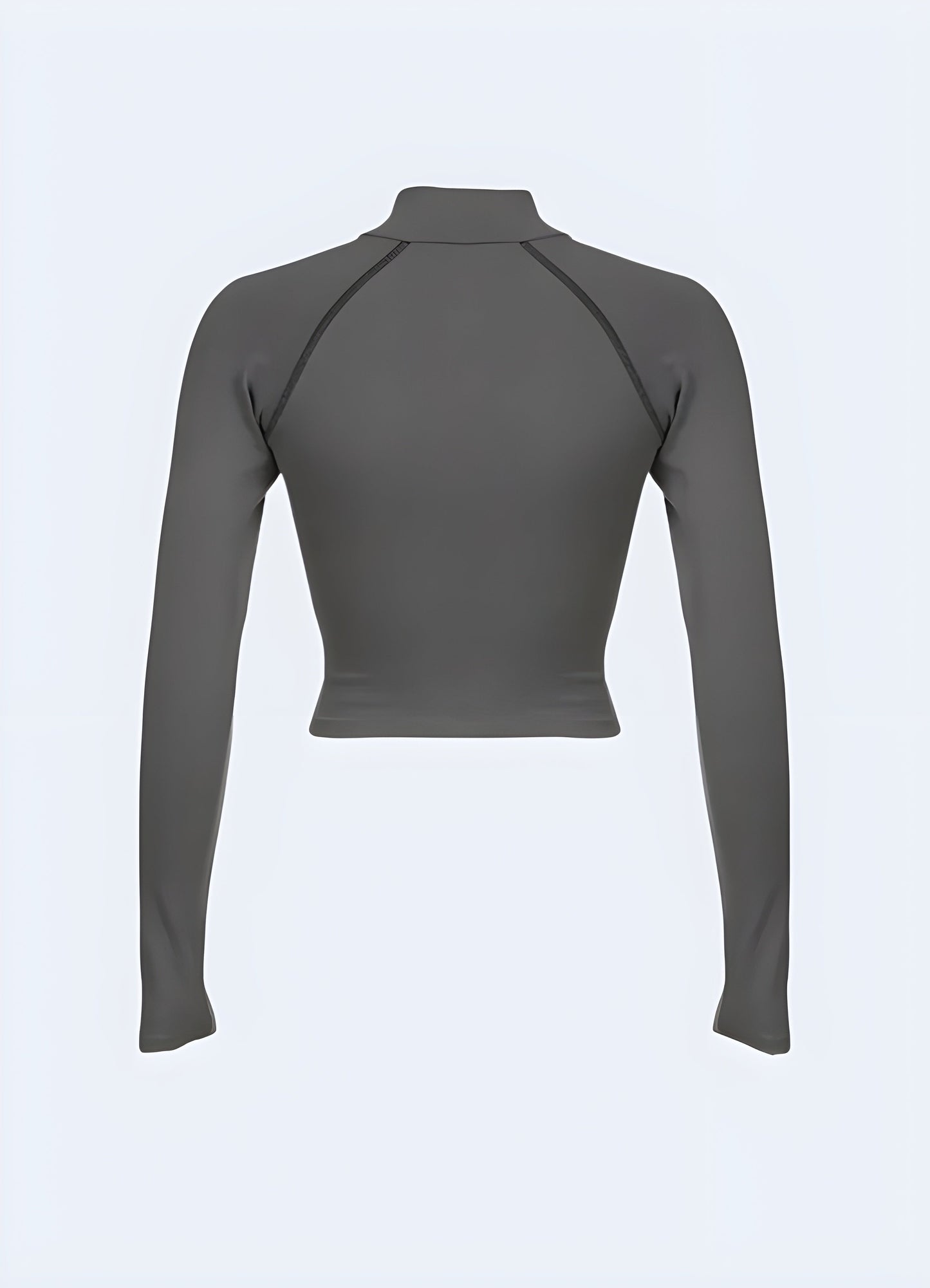 Back view of a grey techwear long sleeve shirt, showcasing its ergonomic fit and high-quality construction for comfort and durability in the Canada urban landscape.