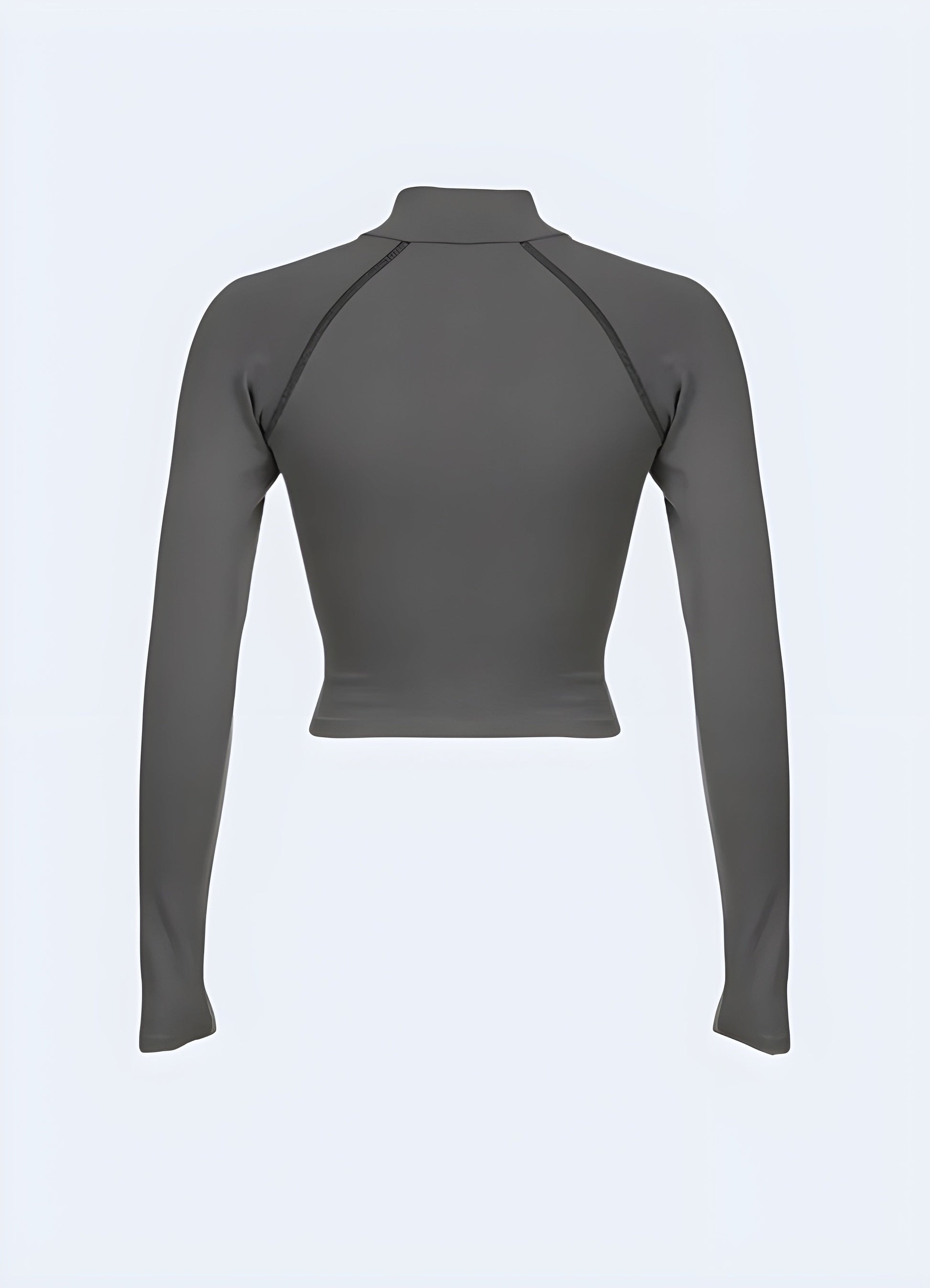 Back view of a grey techwear long sleeve shirt, showcasing its ergonomic fit and high-quality construction for comfort and durability in the Canada urban landscape.