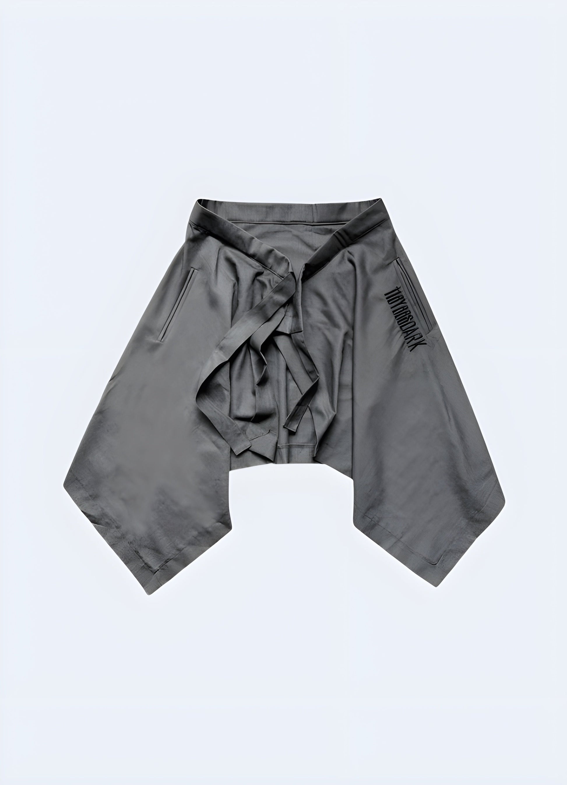  Front view of grey  techwear men samurai skirt, showcasing the modern design and relaxed aesthetic, ideal for the Canada streetwear enthusiast.