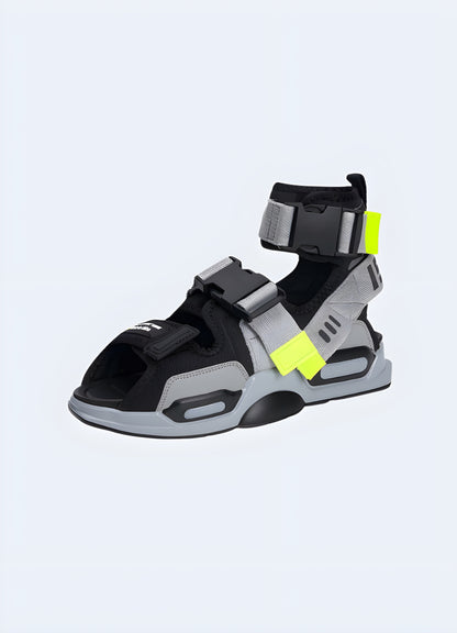 Grey techwear sandals available in Canada, featuring a sleek and modern design perfect for contemporary fashion.