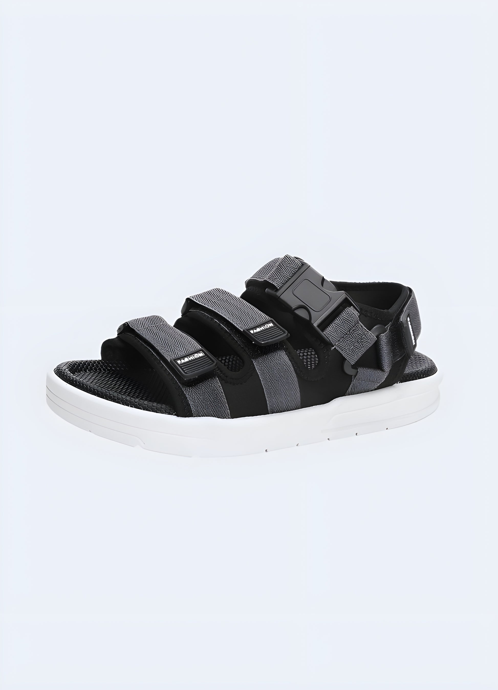 Grey techwear sandals with platform available in Canada, offering a stylish and futuristic design.