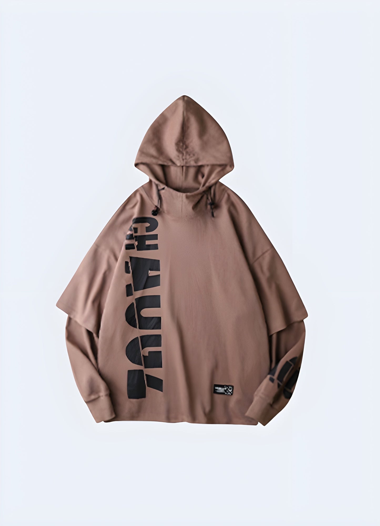 Harajuku fashion hoodie in brown, front view, available in Canada, offering a stylish and distinct look for streetwear enthusiasts.