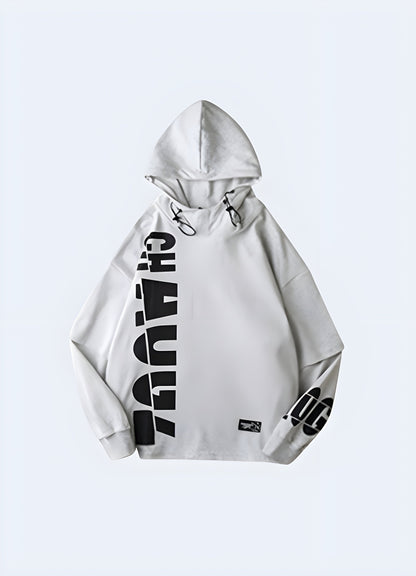 Harajuku fashion hoodie in grey, front view, available in Canada, featuring contemporary style and comfort.